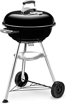 Weber Barbecue à Charbon Compact Kettle 47cm - Barbecue à Couvercle, Trépied et Roues - Barbecue d'Extérieur Autoportant avec Vasque en Porcelaine Émaillée - Noir